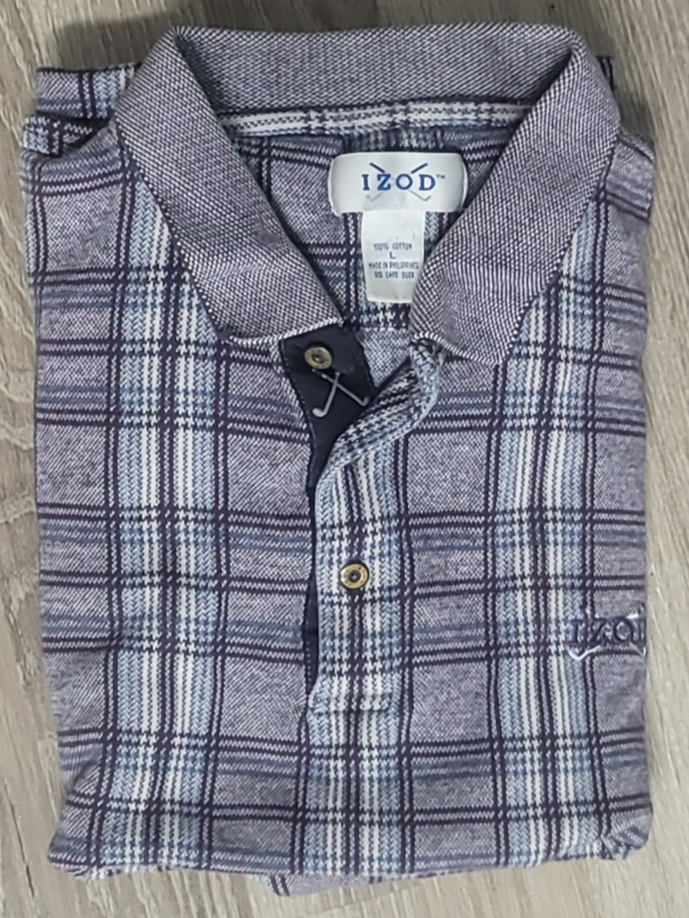 Izod Polo Shirt Mens L 100% Cotton Collared Short Sleeve Pullover Golf Casual